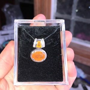 14K gold Fire Opal and Diamond Pendant